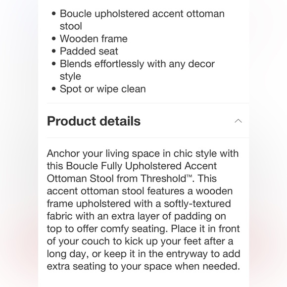 THRESHOLD NWT boucle fully upholstered accent ottoman stool -cream - Picture 5 of 6